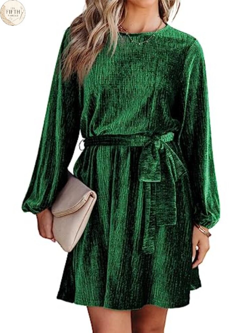 Velvet Dress Lantern Sleeve High Waist A-Line Skater Cocktail Party with Belt